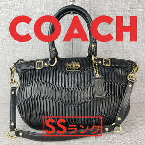 未使用★COACH コーチ 2wayハンドバッグ 18620 マディソン ギャザードレザー 黒 本革 純正袋付