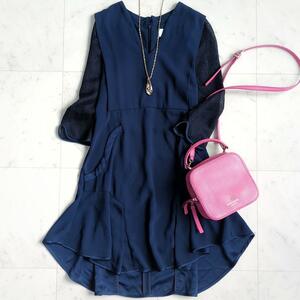  beautiful goods *mame black go chimame mesh do King Mini One-piece navy blue knee height 7 minute sleeve dress party formal flair switch 