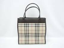 ‡ 0149 BURBERRY バーバリー ノバチェック ミニトートバッグ ハンドバッグ ロゴプレート ベージュ×ブラウン系 保管臭あり 中古_画像2