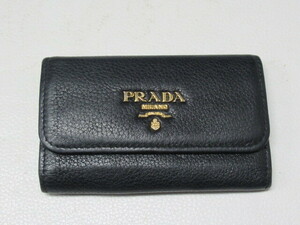 ◆S139.PRADA プラダ Wホック ダブルホック 6連 キーケース ブラック/黒/中古