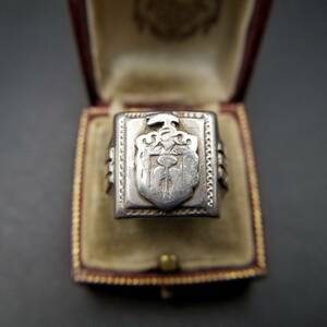  Mexico 925 silver a-ru deco Vintage square sig net emblem ring ring silver skill large .. -ply thickness feeling Y13-U