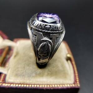1982年 JOSTEN社製 米国 ヴィンテージ クラスリング Niskayuna High School カレッジシグネット 925 シルバー 銀 指輪 紫石 Y13-Nの画像3