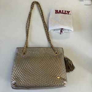 [3-181]BALLY チェーンショルダーバッグ キルティング レザー ゴールド フリンジ バリー