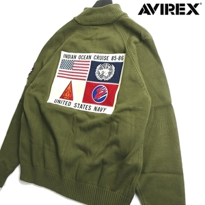 AVIREX アヴィレックス 新品 定1.8万 TOP GUN ワッペンデザイン フルジップ ブルゾン ドライバーズニット 3140005 310 L ▲036▼kkf186us