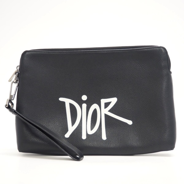 Christian Dior/クリスチャンディオール ショーン・ステューシー レザー クラッチバッグ ブラック メンズ ブランド