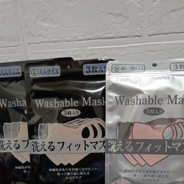 洗えるフィットマスク大人用×２婦人子供サイズ１