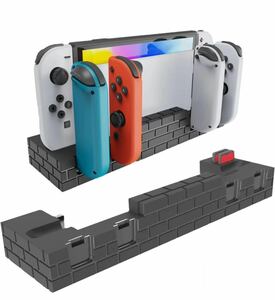 Switch & Switch 有機EL専用ジョイコン 充電スタンド 【2022-Mario新版】Joy-Con 充電ホルダー 4台同時充電 急速充電器 5in1 収納一体型 黒