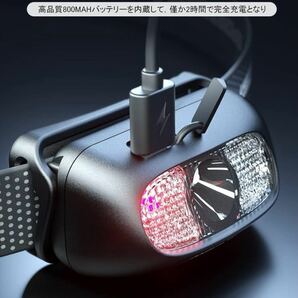 KEWISI ヘッドライト USB充電式 高輝度 LED 5種点灯モード 赤＆白ライト SOS点滅 防水防塵 アウトドア 災害 停電用 小型 40g超軽量 美品の画像5