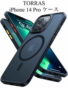 【米軍規格・MagSafe対応】TORRAS iPhone14pro ケース 半透明 マグネット搭載 耐衝撃 ストラップホール付き ワイアレス充電 マットブラック