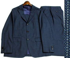 [ large size AB7 waist 87cm fine quality Italy cloth ] suit Company pinstripe half step return .3B single navy suit unlined in the back 