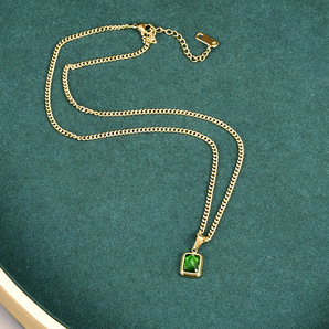 1円スタート エメラルド モチーフ ネックレス 18K Gold Plated 18KGP 鍍金 ゴールド necklace 40+6㎝ レディース 322の画像3