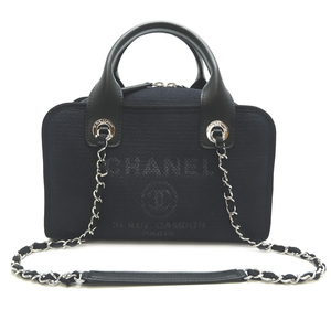 ［銀座店］CHANEL シャネル ドーヴィル ボーリングバッグ A92749 ハンドバッグ キャンバス ブラック レディース DH79930