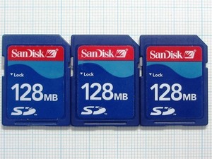 ★SanDisk ＳＤメモリーカード １２８ＭＢ ３枚 中古★送料６３円～