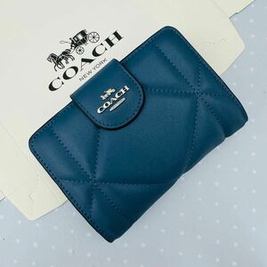 Coachコーチ折りたたみ財布　レディースのブルー色新品財布