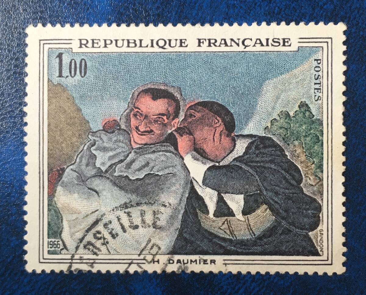 [Picture stamp] France 1966 Daumier Crispin and Scapin Type 1 Stamped, antique, collection, stamp, postcard, Europe