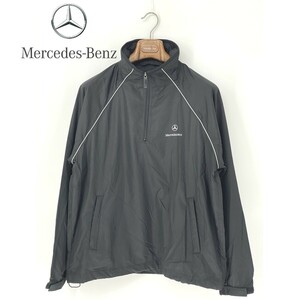 A8670/美品 春夏 Mercedes-Benz メルセデス・ベンツ 長袖 ハイネック プルオーバー 裏地メッシュ ラグラン ジャケット XL程 黒 メンズ