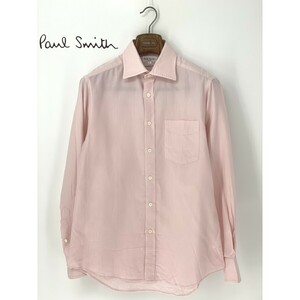 A8561/美品 春夏 Paul Smith ポール・スミス 長袖 ストライプ ドレス カッター Yシャツ L ピンク イタリア製生地 メンズ スーツ用 ビジネス