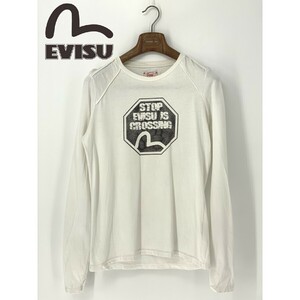 A8731/訳あり 春夏 EVISU エヴィス 長袖 ビッグ デカロゴ カモメ プリント クルーネック ロンT Tシャツ カットソー S 白 メンズ YAMANE