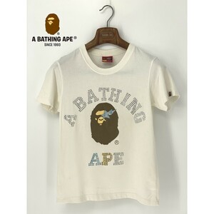 A8407/春夏 A BATHING APE アベイシングエイプ コットン ビッグ デカプリント 星装飾 半袖 Tシャツ カットソー S 白/日本製 メンズ BAPE