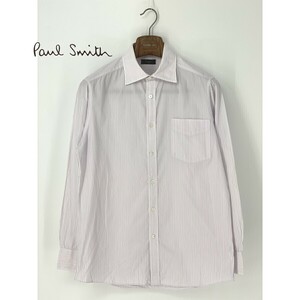 A8085/春夏 Paul Smith ポールスミス コットン ストライプ ワイドカラ― 長袖 ドレス カッター Yシャツ L 紫/メンズ スーツ用 ビジネス