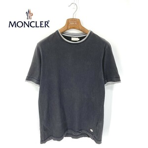 A6347/訳あり 春夏 MONCLER モンクレール 無地 メタル ロゴメダル付き 丸首 半袖 カットソー Tシャツ L 黒/ポルトガル製 メンズ