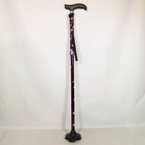 折りたたみ式 四つ足 杖 パープル 紫 花柄 長さ５段 調整可能 ステッキ 伸縮