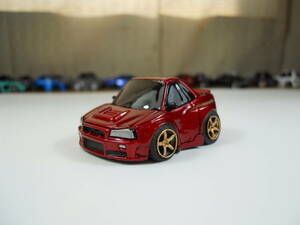 カスタムミニカー　スカイラインGT-R R34 ワイドボディ　ワインレッド　12