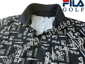 ■新品【FILA GOLF】フィラゴルフ COOL TOUCH接触冷感 吸汗速乾 全面ロゴ 半袖ポロシャツ■BK/LL(XL)