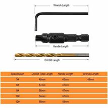 HSS皿穴ドリルビット 面取り 木工用 六角軸 木材皿穴ネジ 穴あけ 木工 ドリルセット 5本 ＃5＃6＃8＃10＃12_画像2