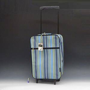 ◆(TH) 未使用 CUTE＆CUTE キャリーケース 青×黄色ストライプ模様 スーツケース 鍵付き キャリーバッグ 旅行用 トラベル 鞄 かばん