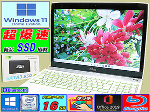 [☆美品☆爆速i7☆メモリ16G☆タッチパネル☆爆速新品SSD☆Win11]富士通,Corei7-4702MQ/Blu-ray/Webカメラ/Wi-Fi/HDMI/office2019H&B/USB3