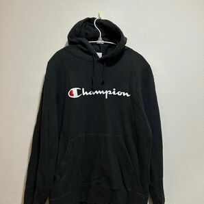 Champion チャンピオン プルオーバー パーカー ブラック ロゴ　L