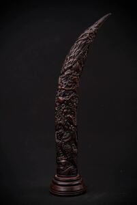 中国 時代物 牛角 雲龍 仏像 置物 彫刻 美術 古董品 古賞物 古玩 收藏 古置物 古美術