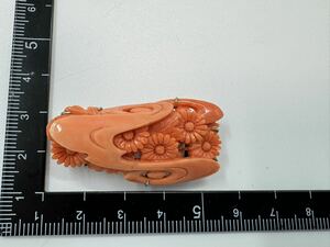 【0433】ヴィンテージ アクセサリー　珊瑚　サンゴ　　　帯留め 和装小物　 1円から