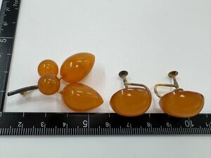 【0427】ヴィンテージ アクセサリー　　　　　　　　　　琥珀　コハク　シルバー　ブローチ　イヤリング　1円から