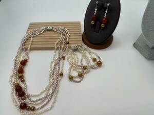 【0424】ヴィンテージ アクセサリー 田崎　タサキ　TASAKI 淡水真珠　真珠　ネックレス　イヤリング　プレスレット　セット　1円から