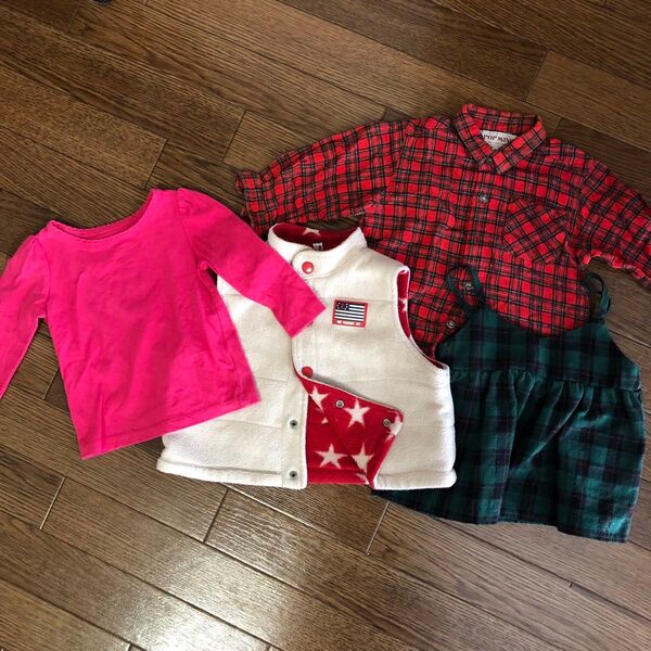 80サイズ 4点セット 女の子 ロンT シャツ キャミチュニック ベスト キッズ 長袖 子供服 保育園