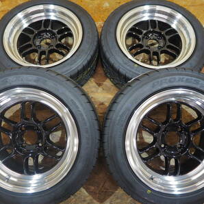 ★深リム★195/55R15 8J+20 4H100 新品 人気 ハイグリップ TOYO R1R 1台分 シビック ロードスター インテグラ ヴィッツ カスタム ブラックの画像1