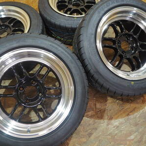 ★深リム★195/55R15 8J+20 4H100 新品 人気 ハイグリップ TOYO R1R 1台分 シビック ロードスター インテグラ ヴィッツ カスタム ブラックの画像2