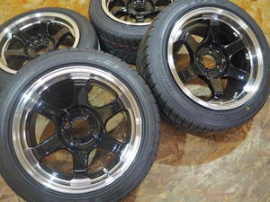 ★逆ゾリ★195/50R15 8J+30 4H100 新品 人気 深リム ハイグリップ TOYO R1R 1台分 ヤリス FIT SWIFT サクシード プロボックス カスタム BK