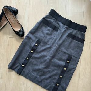 正規品　Vintage シャネル CHANEL 金ボタン　スカート タイトスカート カシミヤ& ウール 無地 ボトムス レディース 38 M相当ブラック