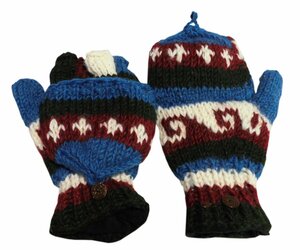 ■アジアン衣料 ネパール手編みカバー付き指なし手袋（NSG-19）