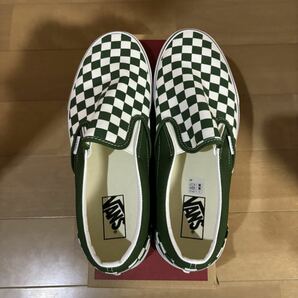 【新品28.5cm】VANS classic slip-on checkerboard バンズ チェッカー スリッポン 緑×白の画像2