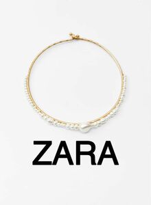 【ZARA】　メタルネックレス　フェイクパール　フェイクパールネックレス　高見え