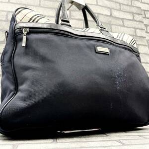 A4可/大容量● BURBERRY BLACK LABEL バーバリーブラックレーベル メンズ ビジネス ブリーフケース ノバチェック キャンバス ネイビー