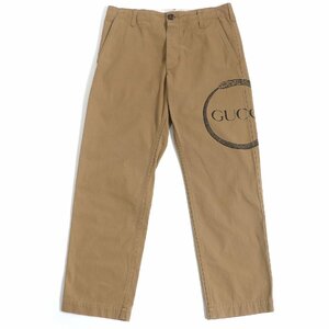 美品 GUCCI グッチ 18SS 489281 スネークプリント ロゴボタン チノパンツコットンパンツ ベージュ 32 イタリア製 正規品 メンズオススメ