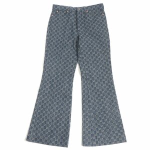 未使用品 GUCCI グッチ 21SS 649089 エコウォッシュド コットン GG総柄 フレアデニムパンツ ジーンズ デニムパンツ ブルー 32 伊製 正規品