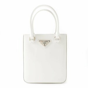 極美品 PRADA プラダ 定価324500円 1BA331 スモール ブラッシュドレザー 2WAY トート／ショルダーバッグ BIANCO ホワイト 伊製 レディース