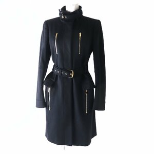  beautiful goods GUCCI Gucci 268444 belt attaching stand-up collar long wool coat black 40 hanger *ga- men to attaching made in Italy regular goods lady's 