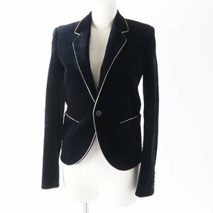 極美品 SAINT LAURENT PARIS サンローランパリ 19年製 605375 ベルベット コントラストパイピング ジャケット 黒×金 34 正規品 レディース